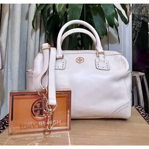 ♦️AUTHENTIC TORY BURCH WHITE RIBBON ROBINSON TOTE/SHOULDER BAG - Picture 1 of 15